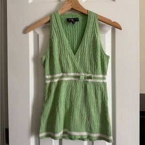 Green Cable Knit Sleeveless Faux Wrap Top